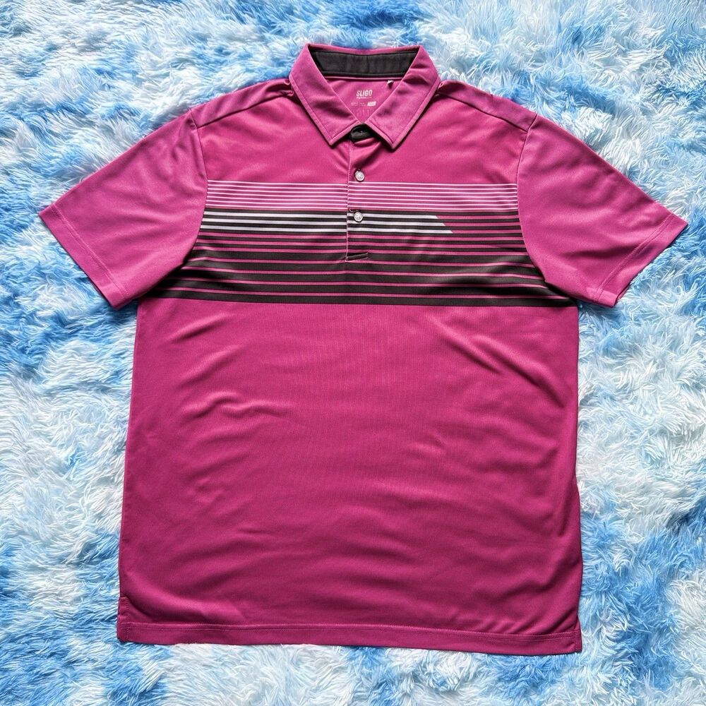 Sligo Magenta Striped Performance Polo Shirt Men’s Large